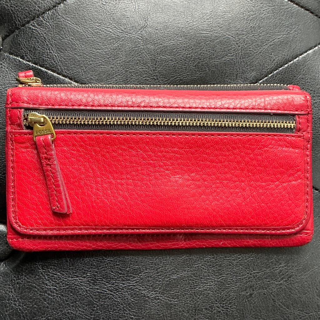 Vintage Fossil Red Leather Bifold Wallet Clutch